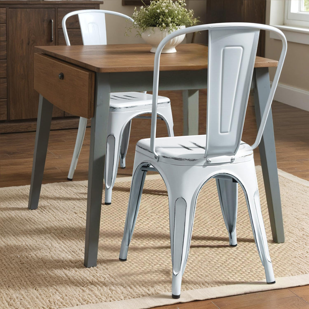 Metal Dining Chair Stackable Indoor Outdoor Industrial Vintage Chairs Bistro Kitchen Cafe Side Chairs with Back Set