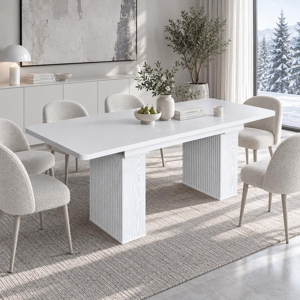 63-78" Modern Farmhouse Extendable Dining Table for 4 6 8, White