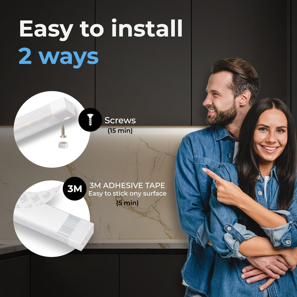 Hand Wave Activated Under Cabinet LED Lighting Kit, Dimmable, 3-Pack 12 in - Touchless Dimming Control, Black Under