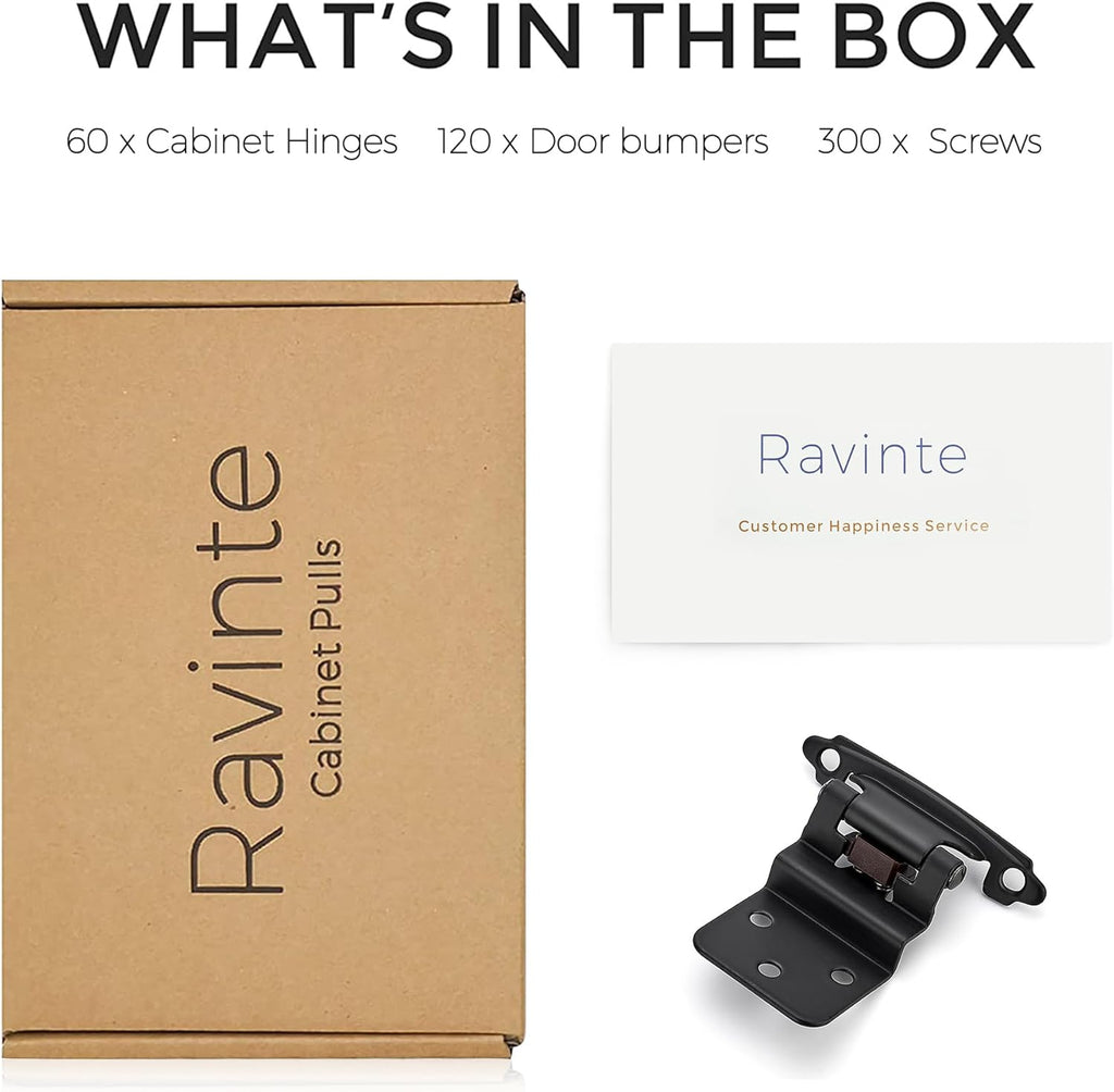 60 Packs (30 Pairs) 3/8" Inset Matte Black Cabinet Hinge, Self Closing Hinges /Furniture Cabinets & Doors. Decorative