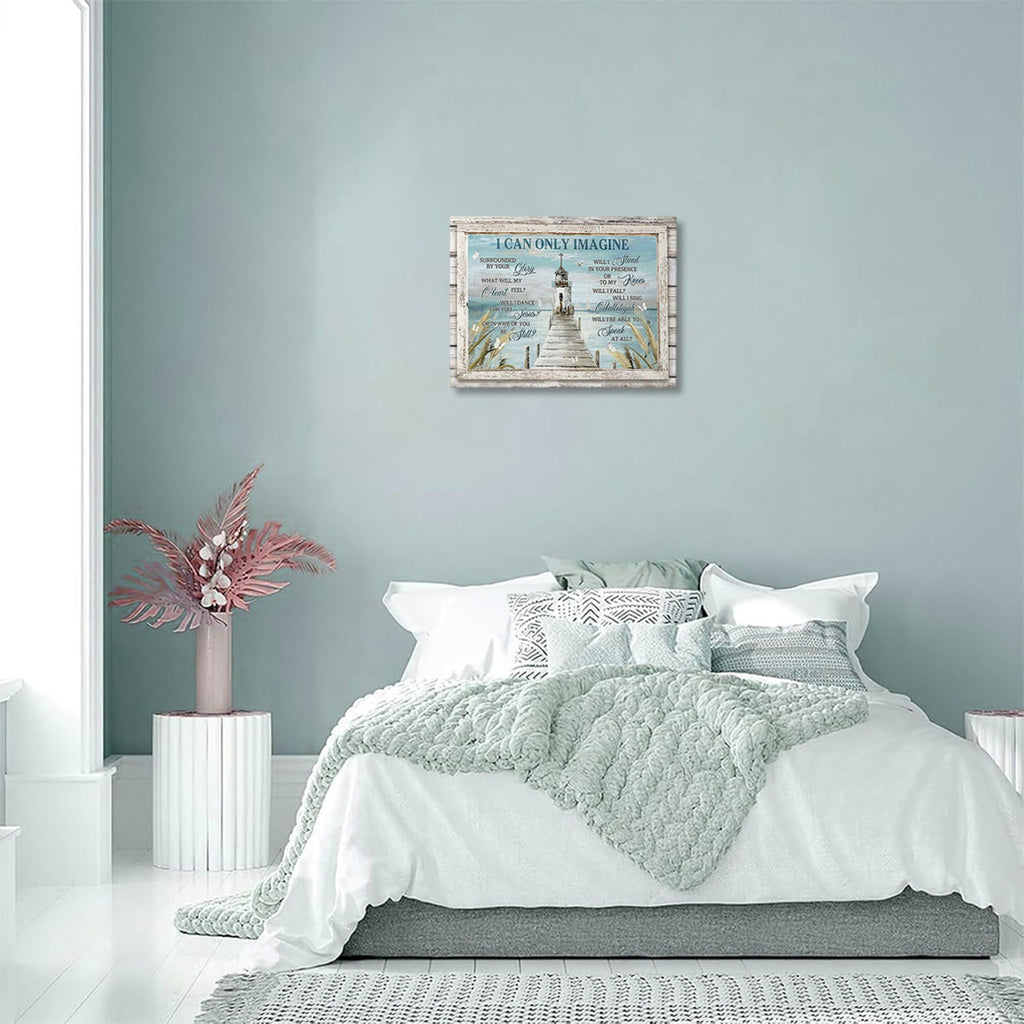 Christian Lighthouse Decor Wall Art, Religious Nautical Pictures 16"x24"