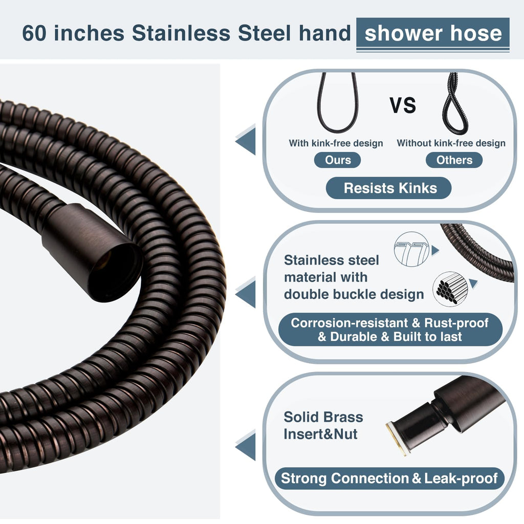 9 Spray Settings Shower Head with Handheld High Pressure Oil-Rubbed Bronze Hand Held Showerhead with 60 Inch
