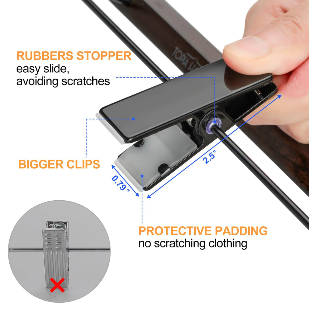 Pants Hangers, Wooden Skirt Hangers with Adjustable Metal Clips, Premium Retro Finish and 360° Swivel Black Hook