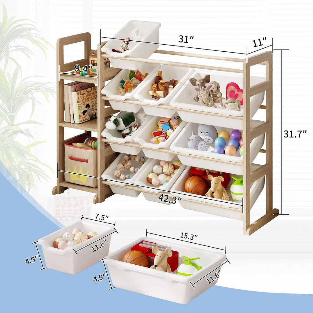 Toy Storage Organizer - Toy Organizers and Storage with Bookshelf, Toy Storage Shelf with 3 Shelves and 12 Storage