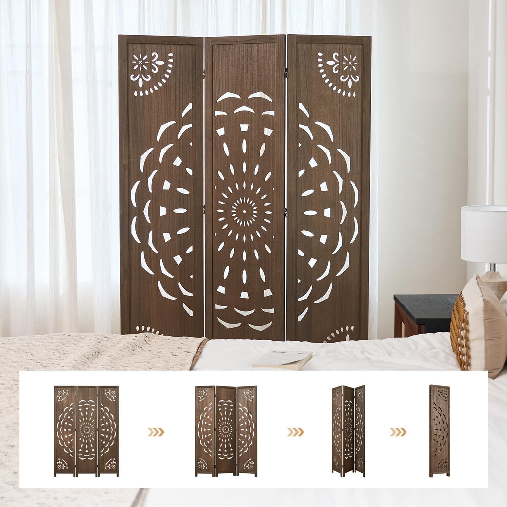 66.9Inch Wooden Room Partition - 3 Panels Boho-Styled Space Room Divider /Office, Headboard & Yoga/Photo/Video Call