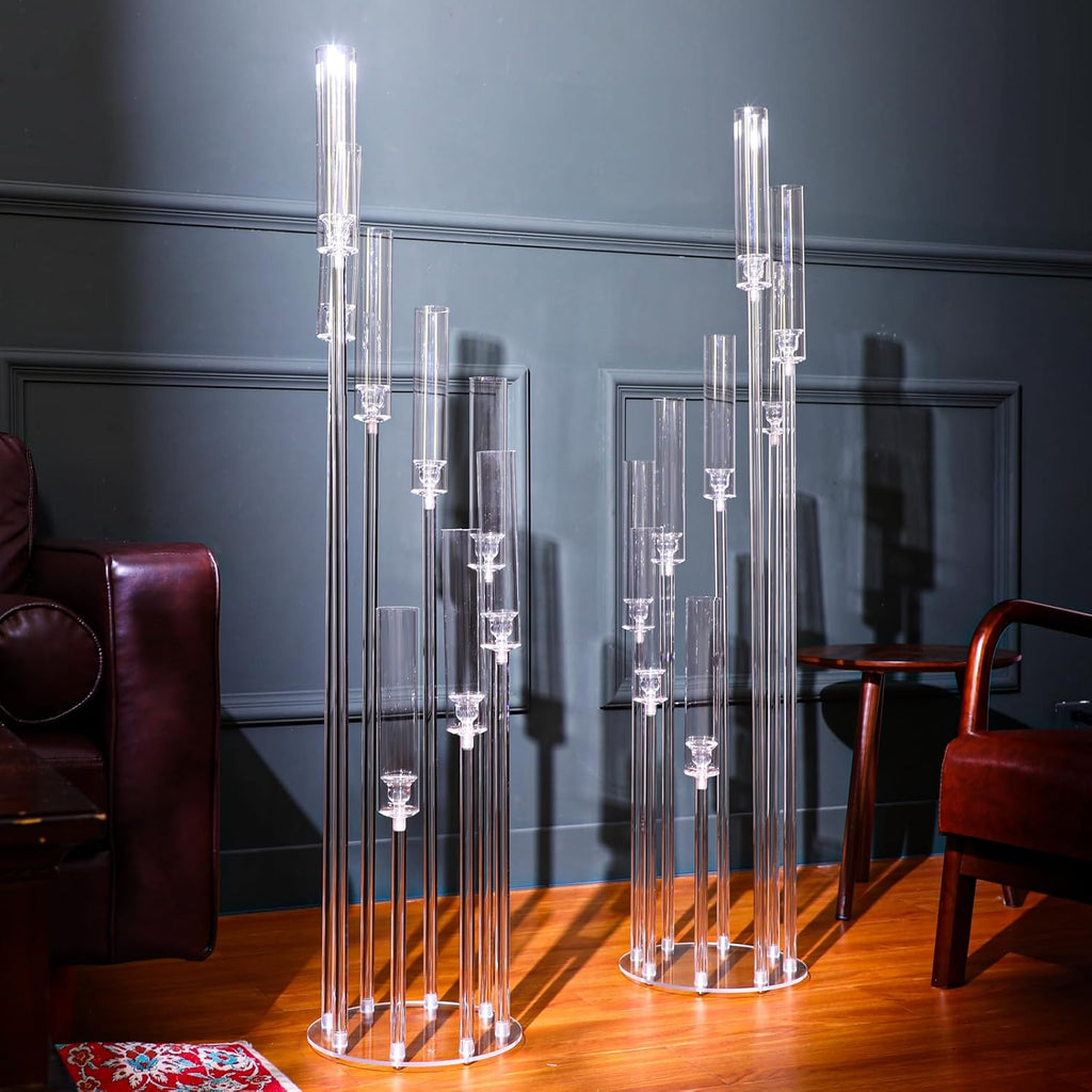 2 Pcs 8 Arm Acrylic Candelabra Centerpieces for Tables 49.6 x 11 Inch Candlesticks Holder Clear Acrylic Candle