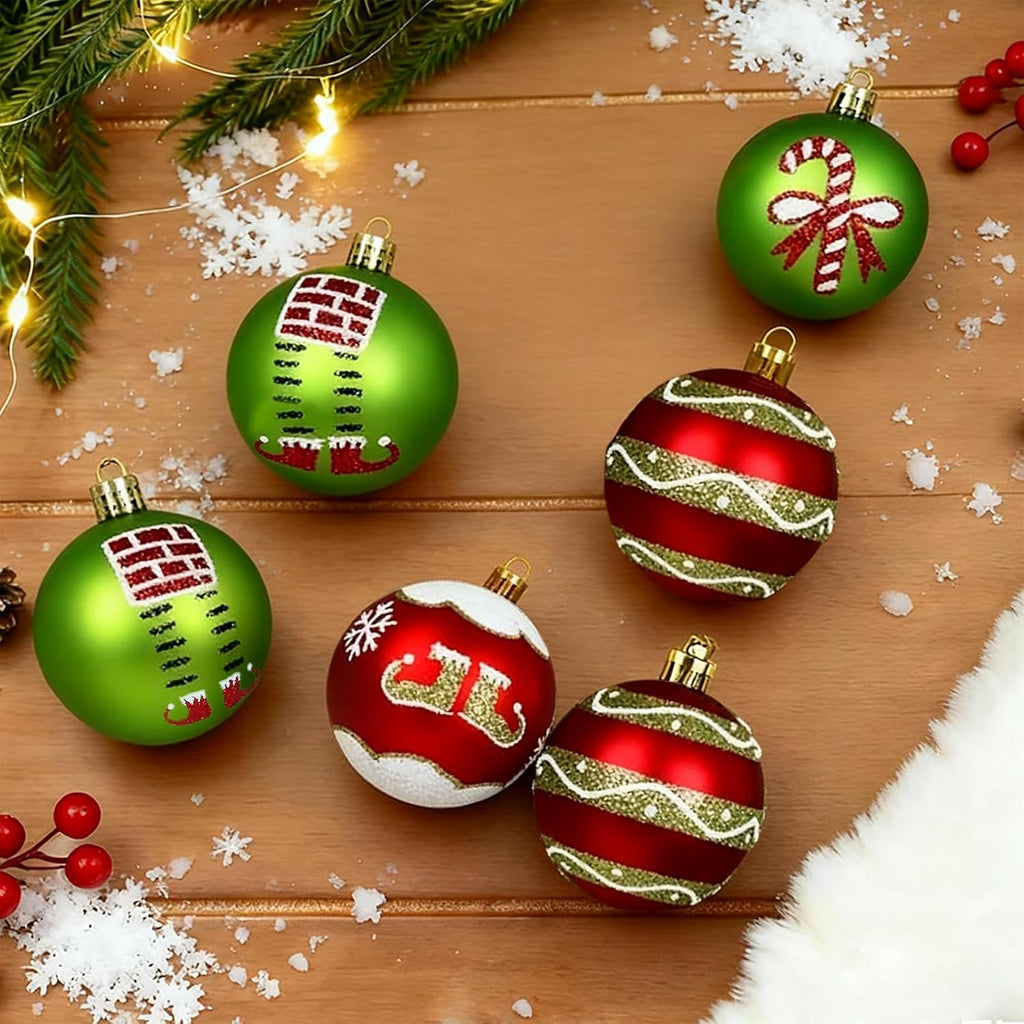 Christmas Balls Ornaments Set, 2.4 Inch Christmas Tree Ornaments, Red Green White Shatterproof Christmas Tree - Set of 16