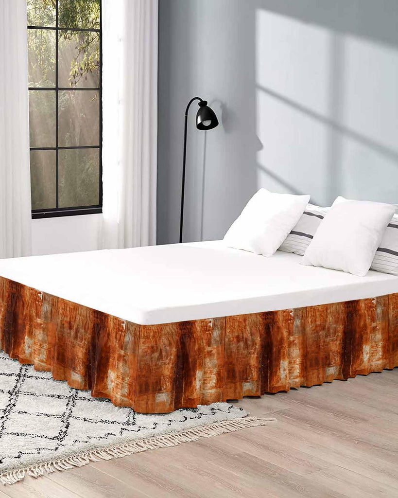 Burnt Orange Bed Skirt King Size 18 Inch Drop, Adjustable Elastic Bedskirt Dust Ruffle for King Size Bed, Modern