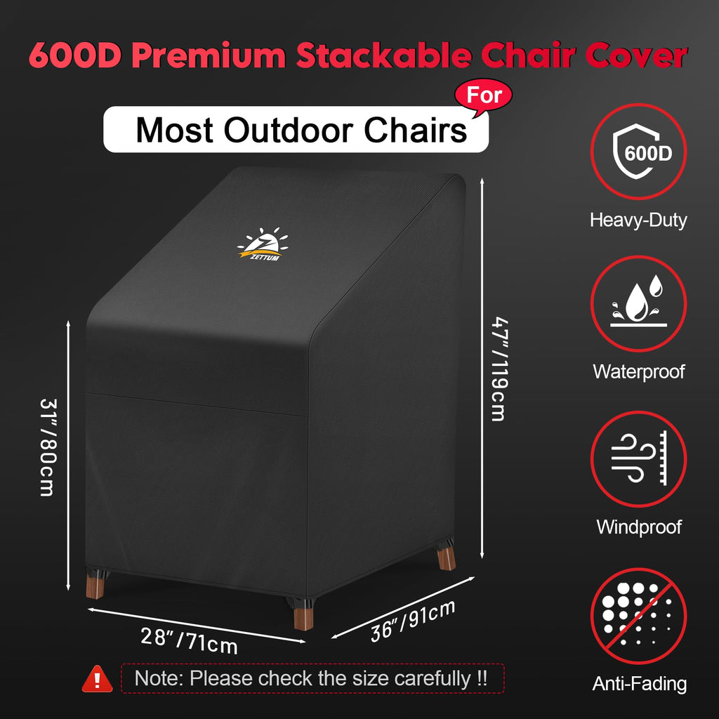 Stackable Patio Chair Cover - 600D Outdoor Chair Cover Waterproof & Heavy Duty, Lawn Furniture Stacking Seat Cover