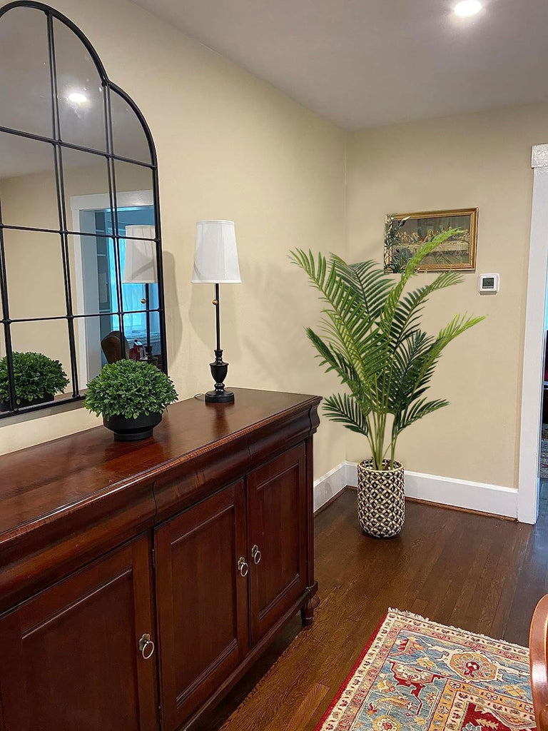 5ft Artificial Palm Tree Decor, 5 Feet Faux Plant Fake Silk Tropical Kentia Areca Trees with Pot for Indoor Outdoor