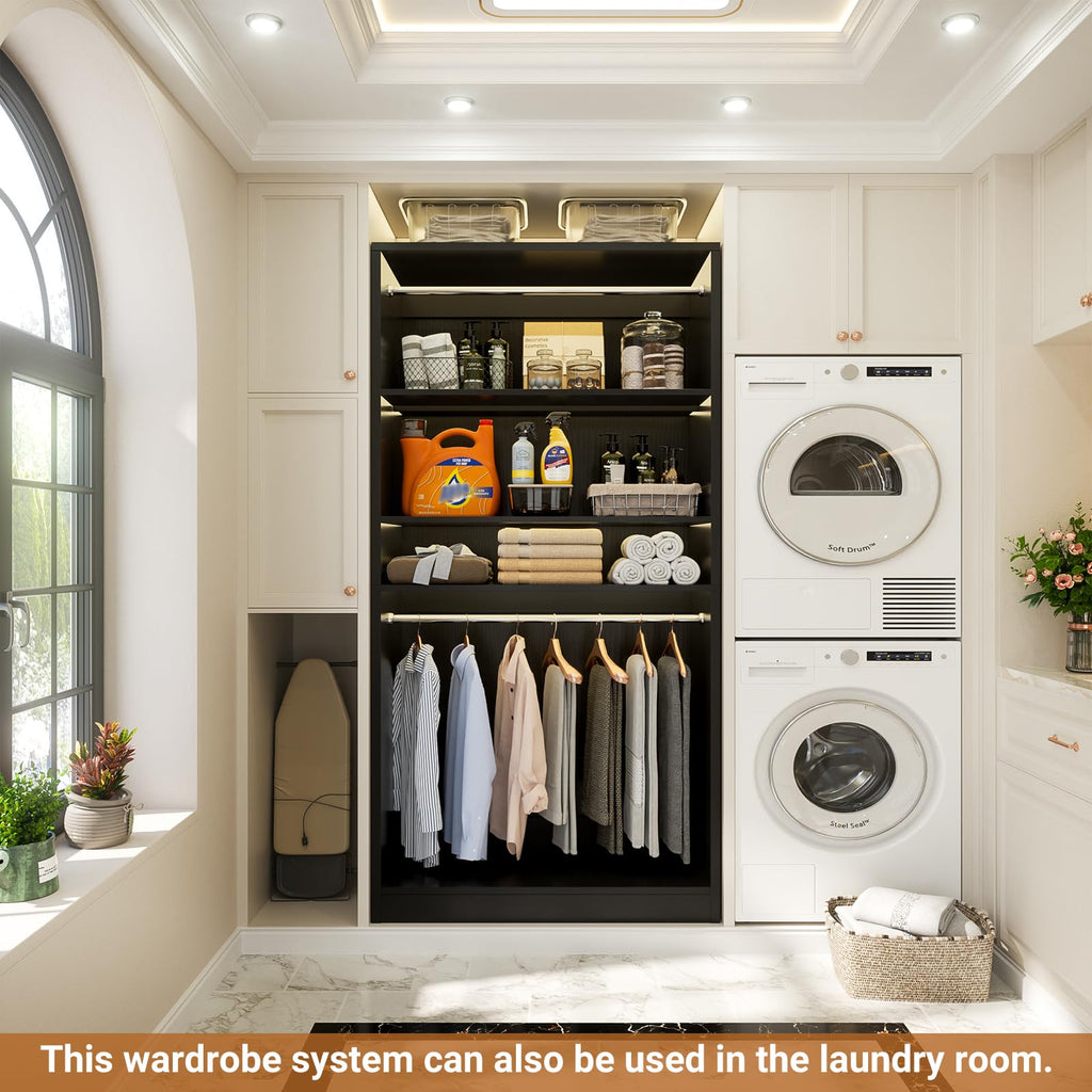 3FT Closet System with 2 Hanging Rods & Adjustable Shelves, Black
