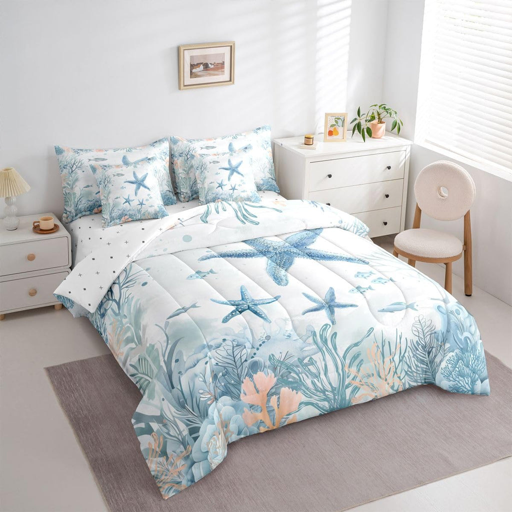Starfish Beach Comforter Set with Sheets 7 Piece