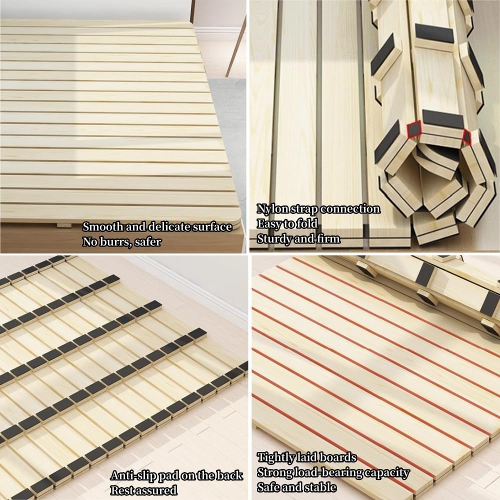 Bed Frame, Horizontal Mattress Support Board, Wood Slatted Low Platform Bed Frame, Wood Roll-Type Slatted Bed, (74.8