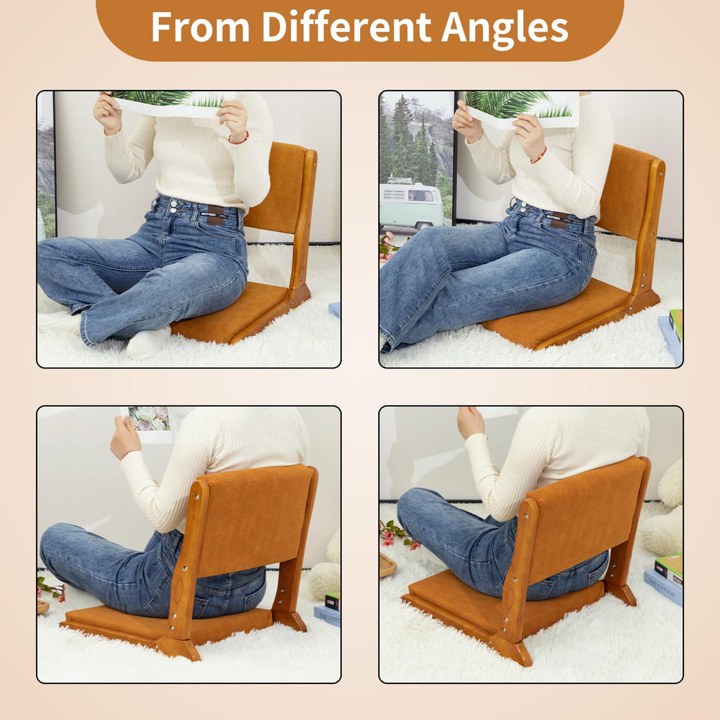 Foldable Japanese Style Floor Chair with Back Support, Tatami Chair with Cushion, Meditation Seat for Bay Window