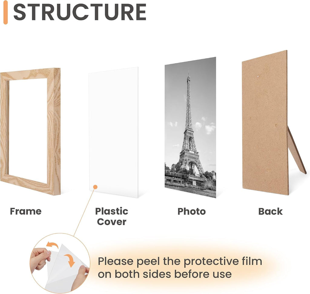 Picture Frames Set of 10, Including 8x10, 5x7, 4x6 Natural Frame | Multi Picture Frames Collage Wall Decor, Gallery