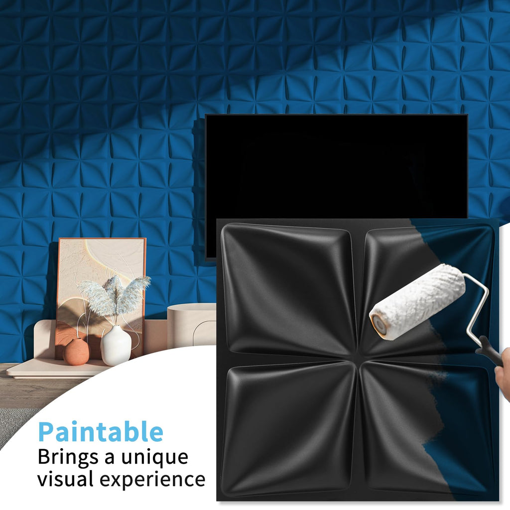 20 Pack Decorative 3D Wall Panels, 19 Sq.Feet PVC Interior Wall Décor, 11.8"x11.8", Black