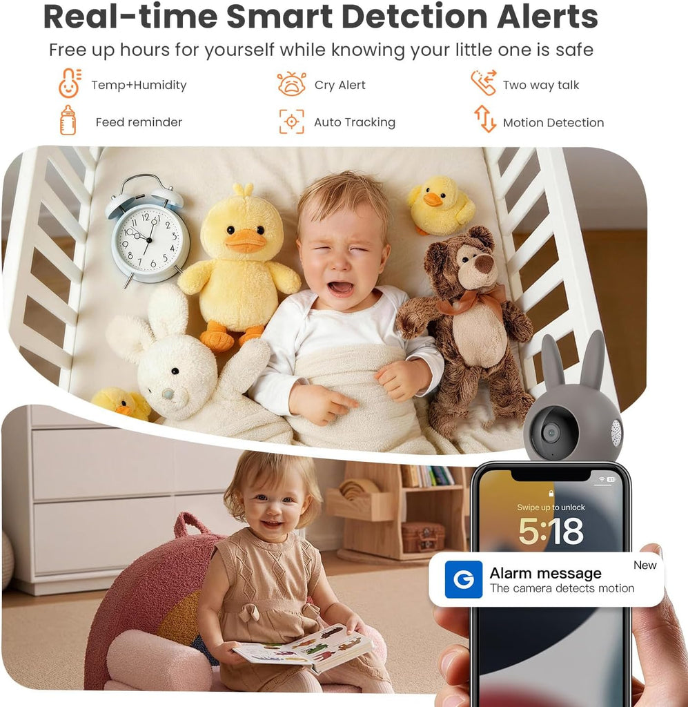 2K Split-Screen Baby Monitor, 5" WiFi 2 Cameras, Night Vision