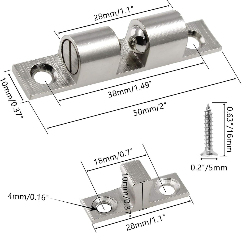 12Pcs 2"/ 50mm Double Ball Tension Roller Catch Latch, Solid Brass Hardware Fitting with Screws & Furniture Door