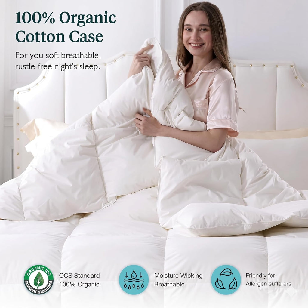 Feathers & Down Comforter, Organic Duvet Insert, 100% Cotton Shell, Ethically-sourced Feathers and D