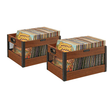 Vinyl Record Storage Crate, Wooden LP Record Organizer, Holds 60-80 Records Each, 2 Packs Classic Cube Storage for