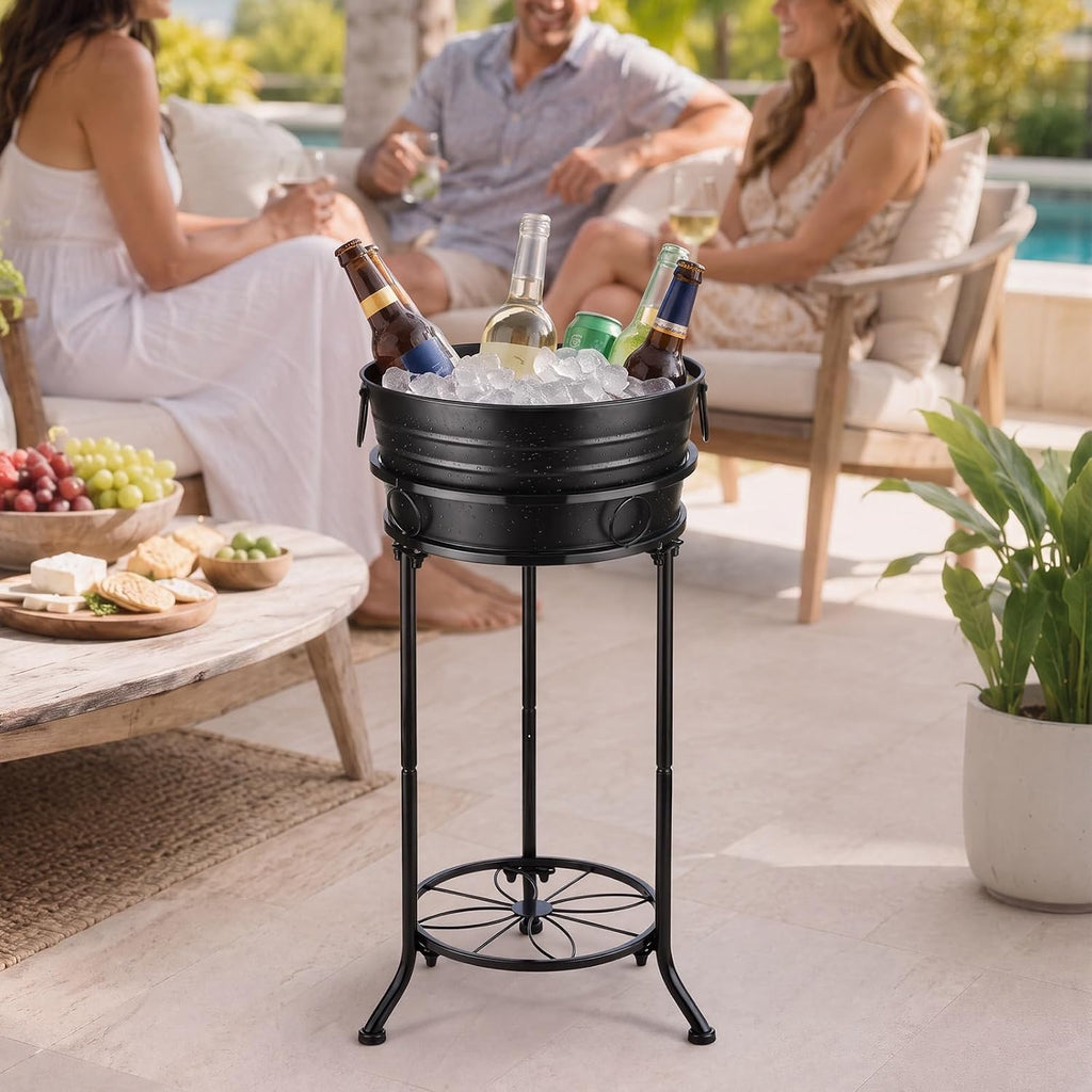 Black Beverage Tub with Stand Champagne Ice Bucket Stand, 1 Set
