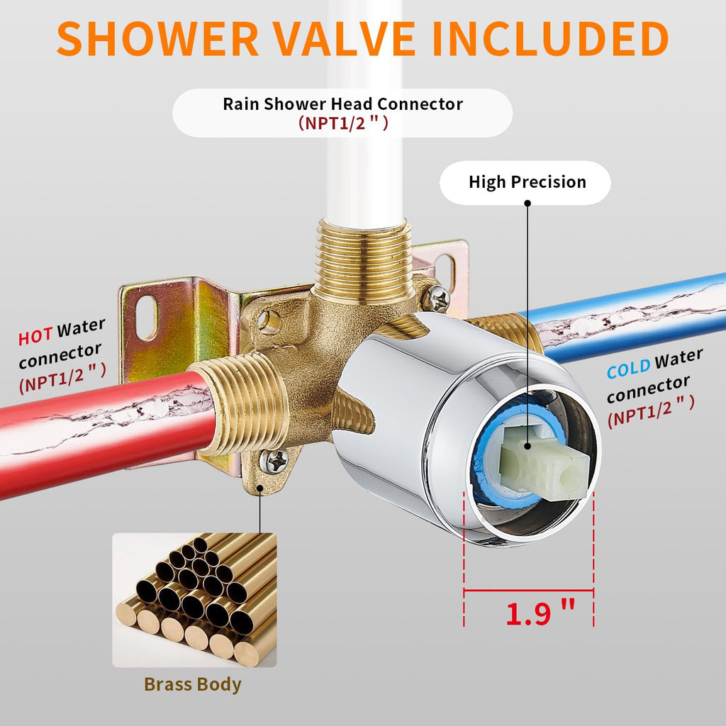 Shower Faucet Single Function Trim Kit with Rough-in Valve Set Bath Rainfall Shower System 8inch Square Stainless