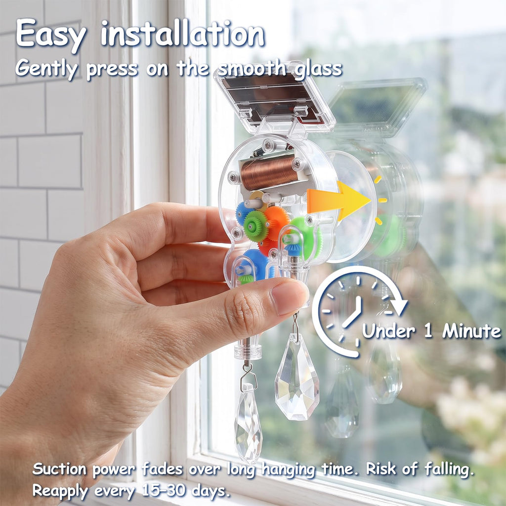 Solar Powered Rotating Prism Suncatcher, Replaceable Heart-Shaped Prism, Double Crystal Window Decor, Vibrant Home &