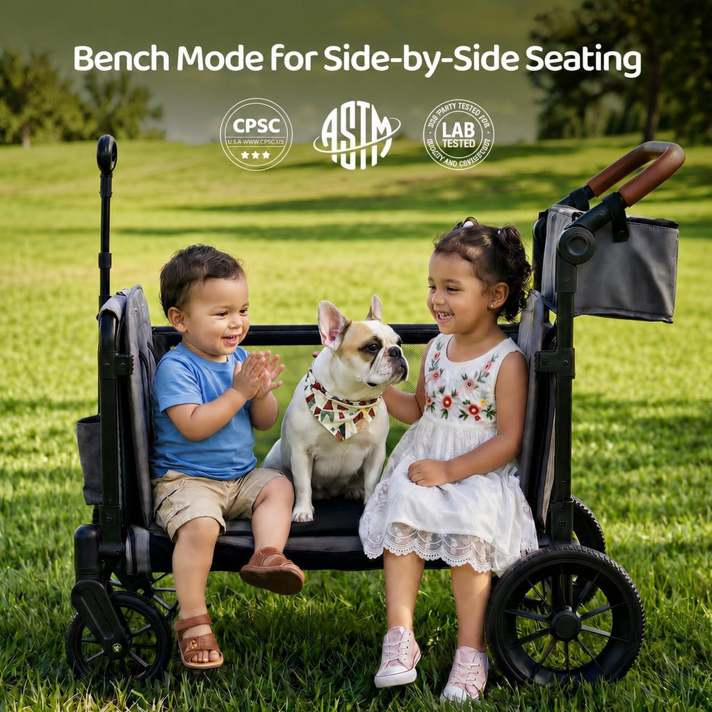 Stroller Wagon for 2 Kids, Foldable Seater with Canopy