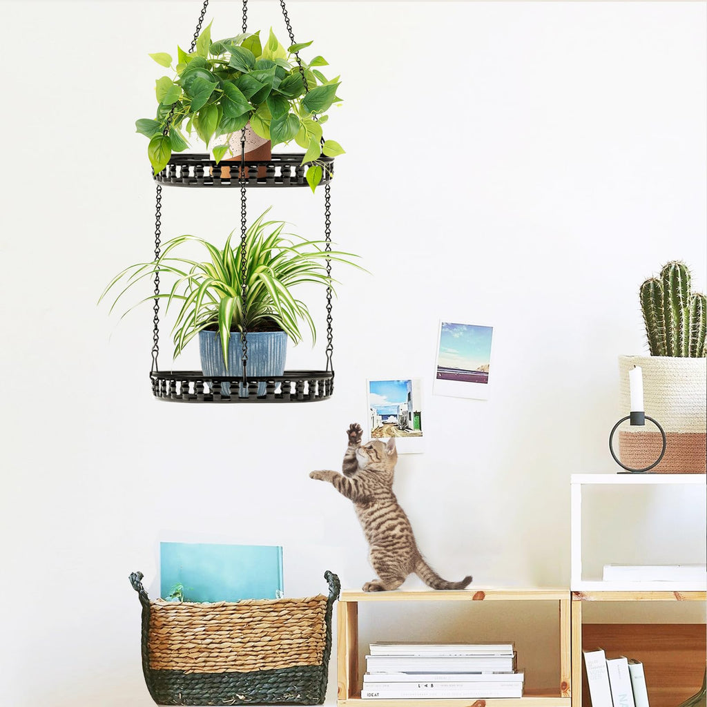 2 Tier Hanging Planters for Indoor Outdoor Plants, Metal Plant Hanger, 2pack