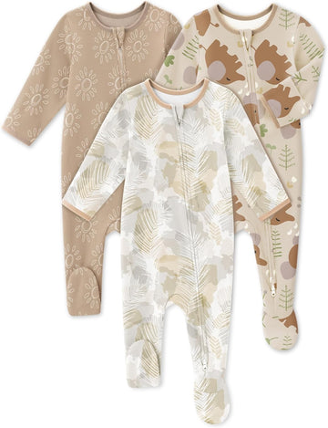 Pajamas Set 100% Breathable Cotton Baby Sleepers for Infant 0-3 Months Boys Girls Clothes, Pack Footie Pajamas