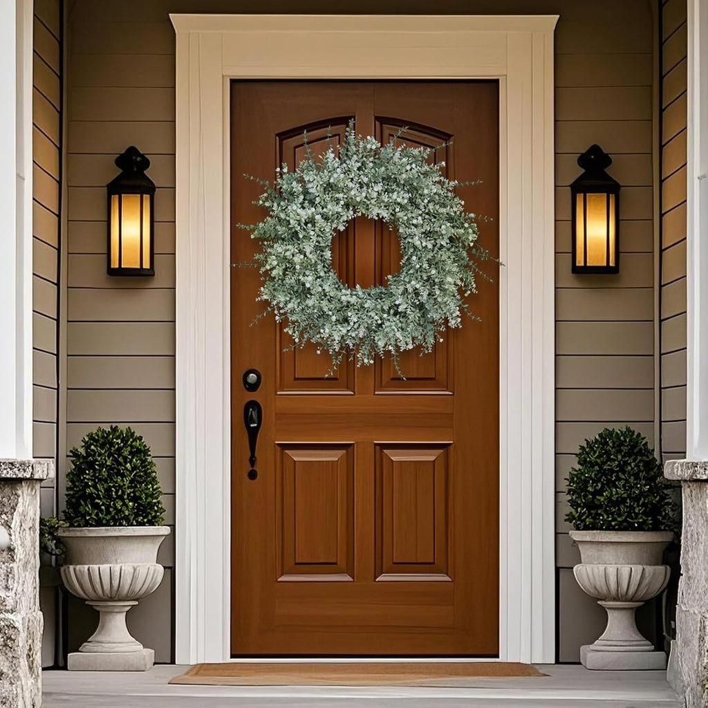 26" Large Artificial Eucalyptus Wreath for Front Door Decor (White-Green)