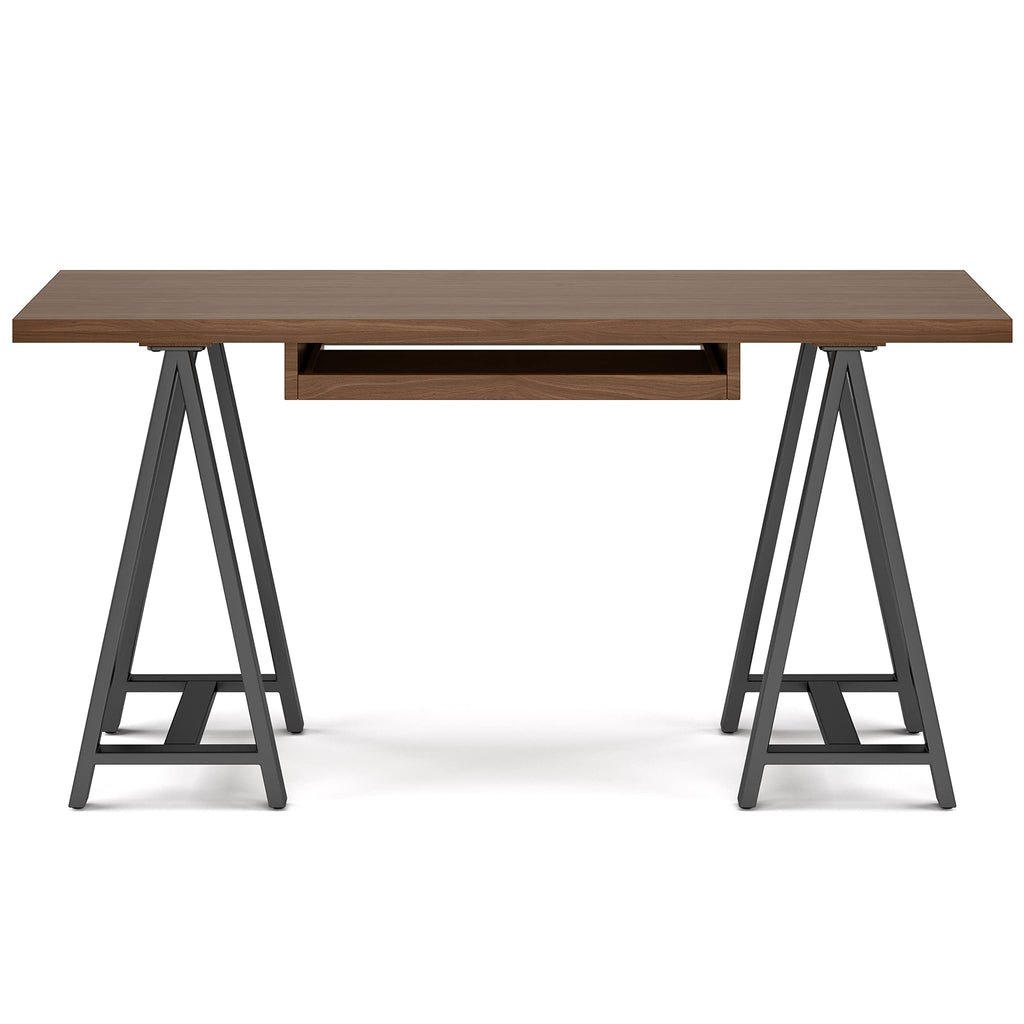 Sawhorse 60" Wide Walnut Veneer and Metal Writing Desk