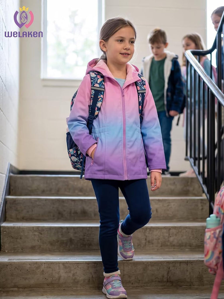 Girls Fleece Lined Hooded Jacket Long Sleeve Zip Up Coat