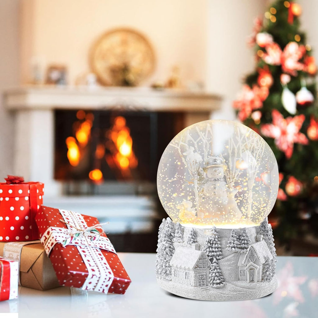 Christmas Snow Globe, White Winter Snowman Musical Snow Globe Decor