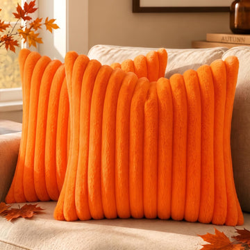 Faux Fur Fall Throw Pillow Covers 22x22 Set of 2, Burnt Orange