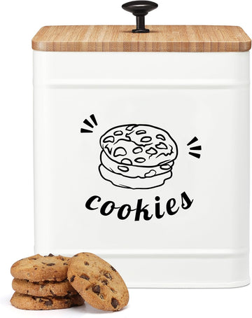 Cookie Jar with Lid Airtight, Cookie Tin with Bamboo Lid, Cute Cookie Jars Counter Decorative, 1 Gallon Food Storage
