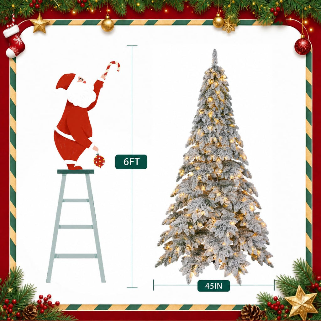 6FT Pre-Lit Flocked Artificial Christmas Tree with 300 LED Lights