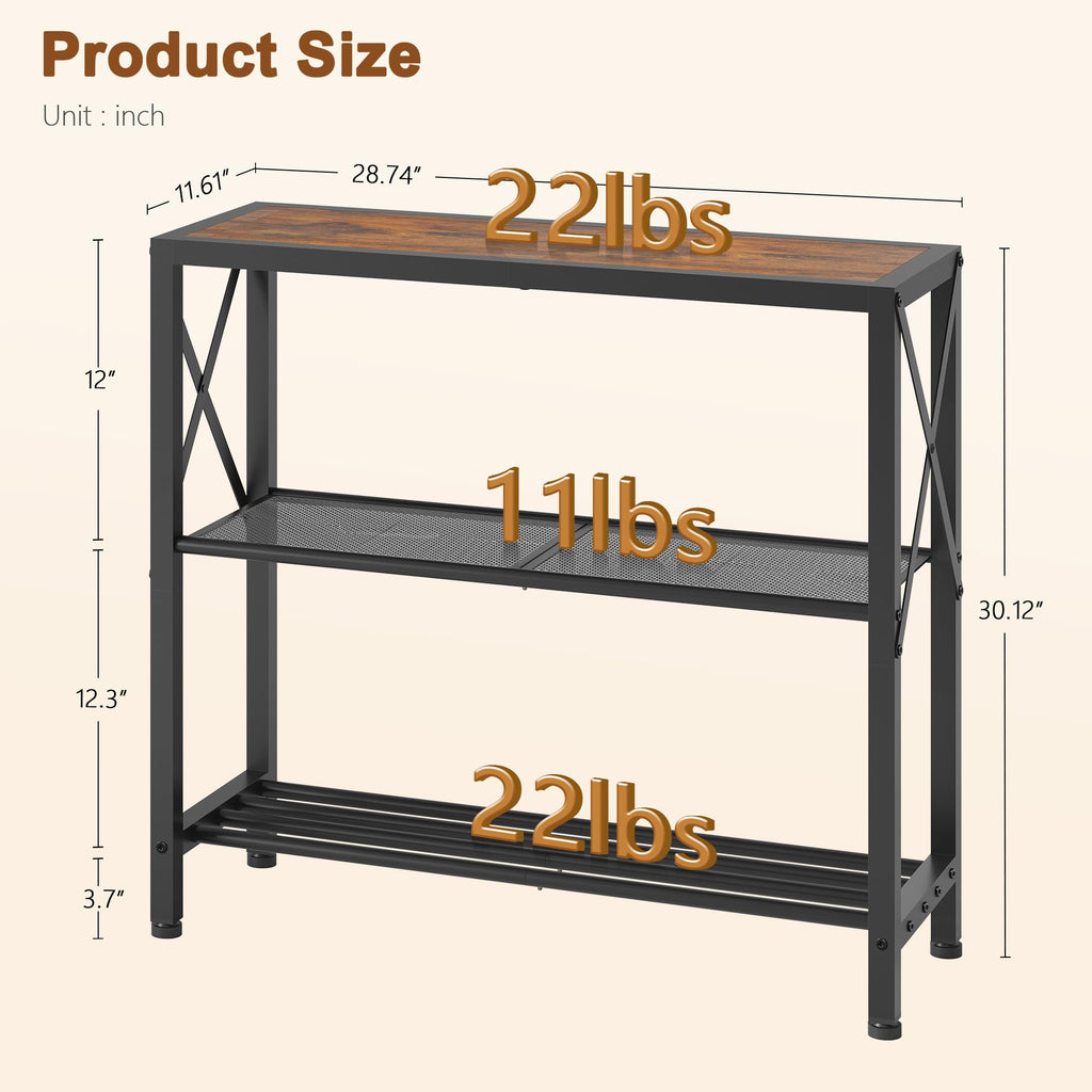 Set of 2 Industrial Console Table, 3 Tier Entryway Table, Metal Frame, Sofa Table with Shelf, Hallway Table, Entrance