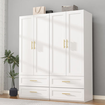 White Armoire Wardrobe Closet with 4 Drawers, 75" Tall x 63" Wide