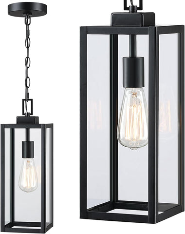 17 Inch Outdoor Pendant Light for Porch,Metal and Glass Outside Hanging Light Ceiling Mount Exterior Hanging Lantern