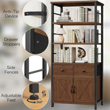 Bookshelf with Doors, Rustic Bookshelf with Drawers, Industrial Display Standing Shelf Units