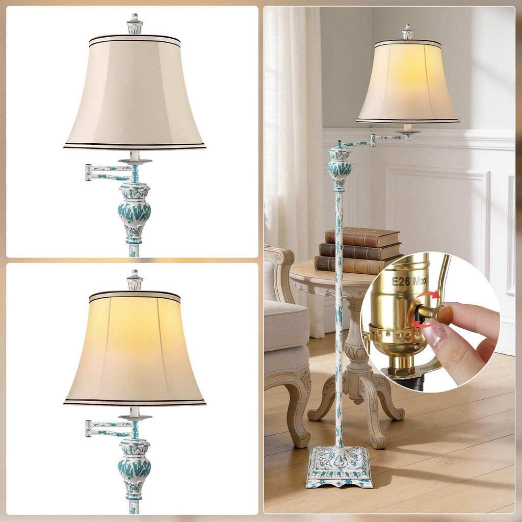 Vintage Floor Lamps, Traditional 350° Adjustable Swing Arm Farmhouse Floor Lamp, Rustic Standing Lamp Pole Lamps for