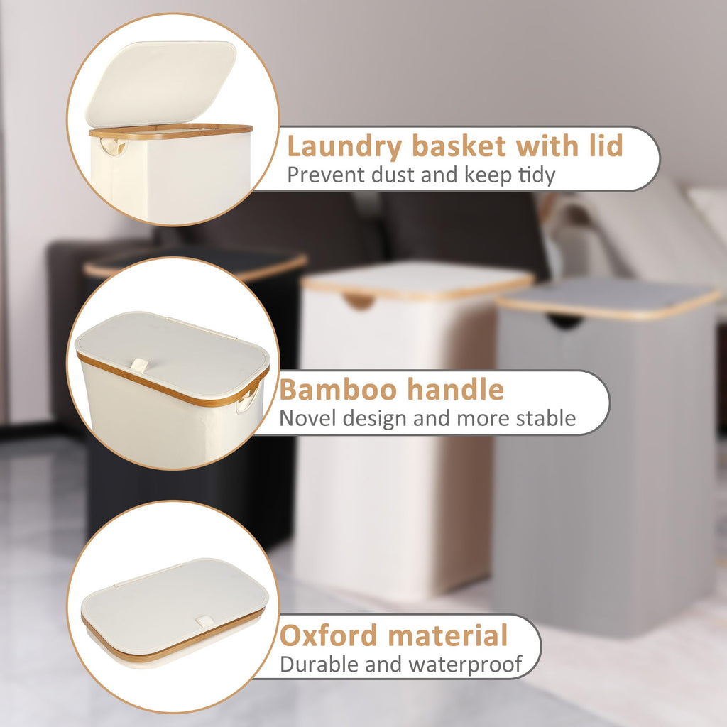 65L Slim Laundry Hamper, Narrow Laundry Basket with Lid,Foldable Clothes Hamper with Bamboo Handles,Hamper Basket