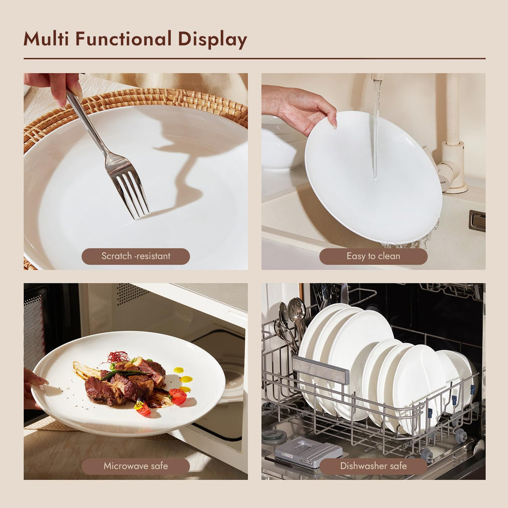 Bone China Dinnerware Set for 6, 18-Piece Plates and Bowls Set
