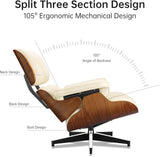 Modern Chaise Lounge Chair and Ottoman — White Leather