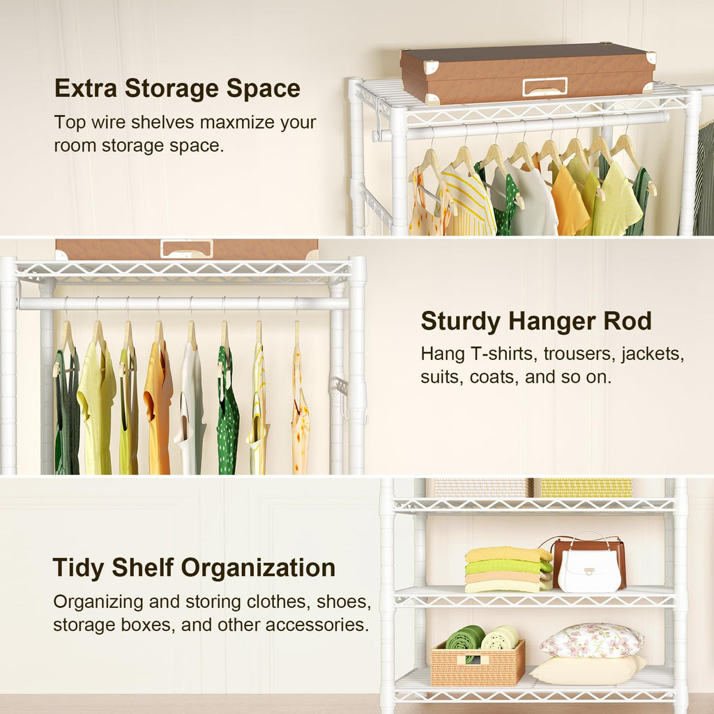 E1 Heavy Duty Closet Garment Rack, Adjustable Metal Clothing Storage