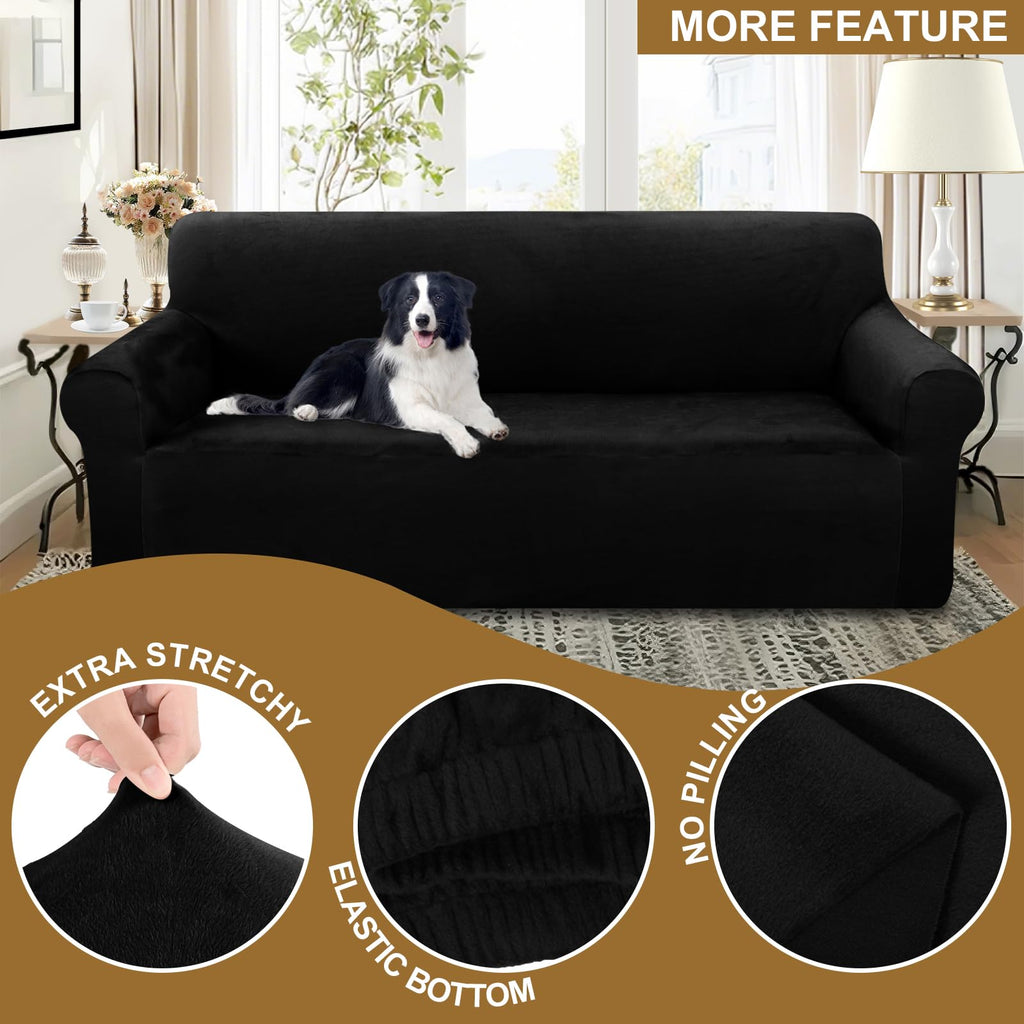 Velvet Sofa Covers Stretch Couch Covers Large, Black