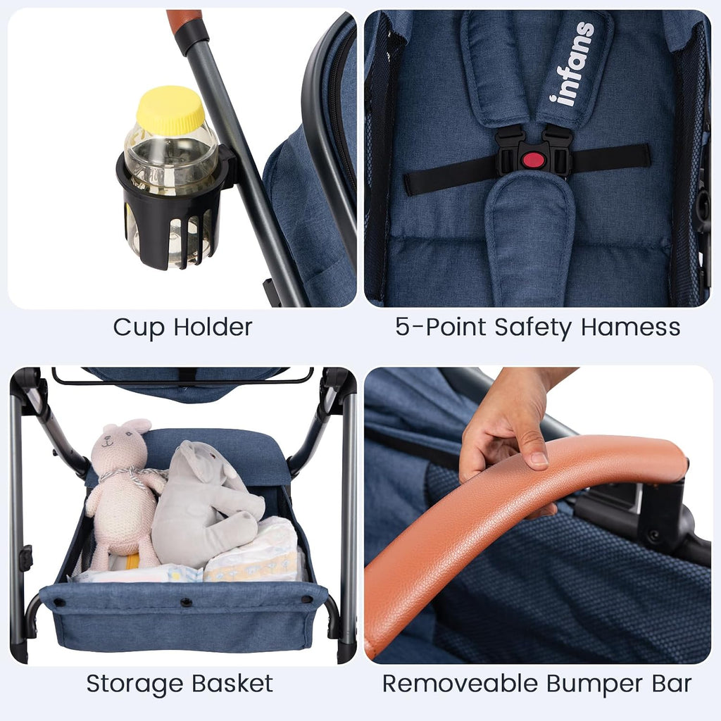2 in 1 Baby Stroller, Foldable High Landscape Shock Absorption with Reversible Seat, Newborn Convertible Stroller