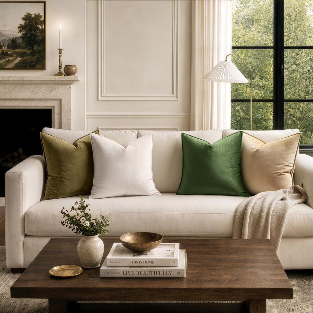 Decorative Olive Green Velvet Throw Pillow Covers for Couch 22x22 in