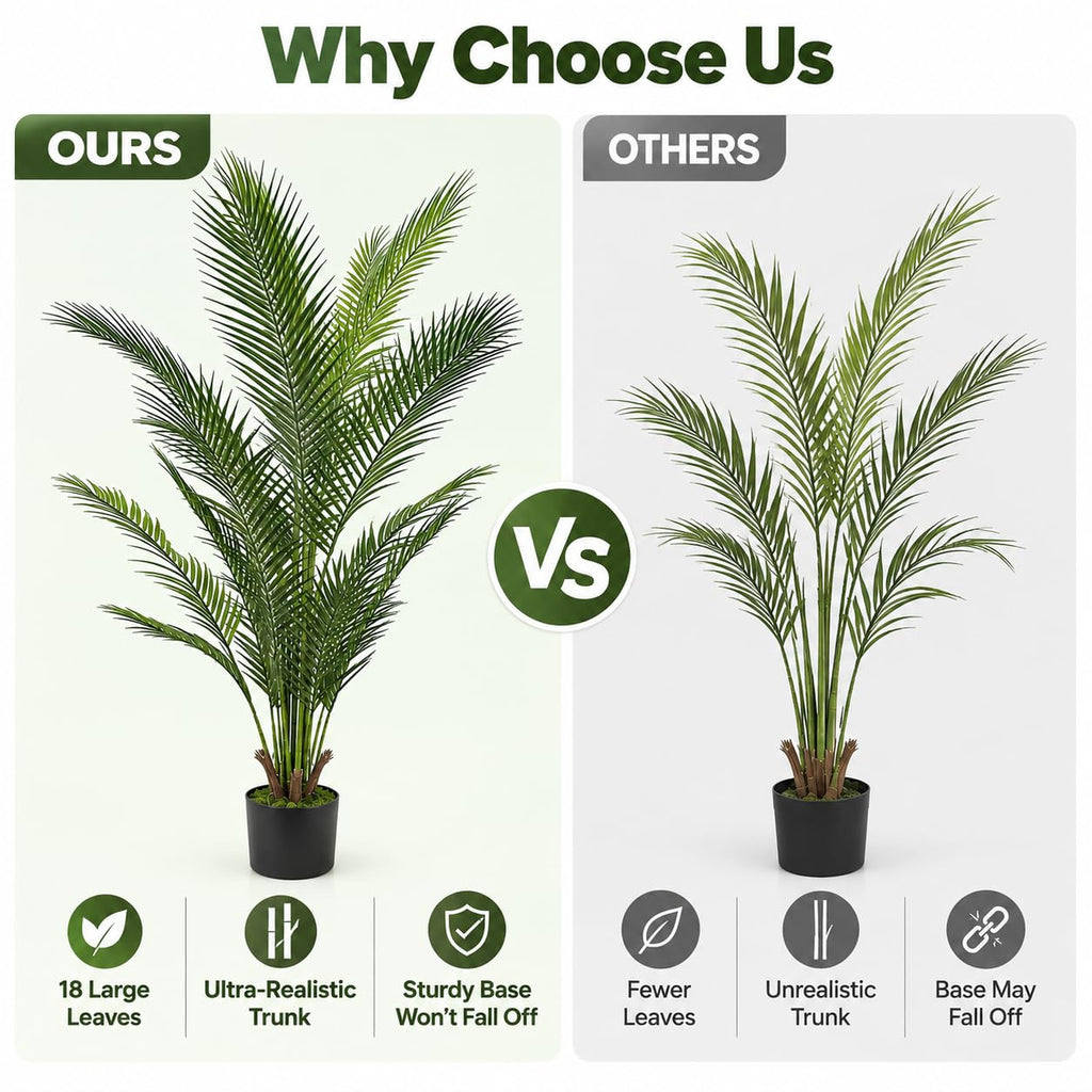 5FT Artificial Palm Trees 2-Pack, Faux Tropical Palm Plant with 18 Real Touch Trunks, Large Potted Faux Cycad Floor